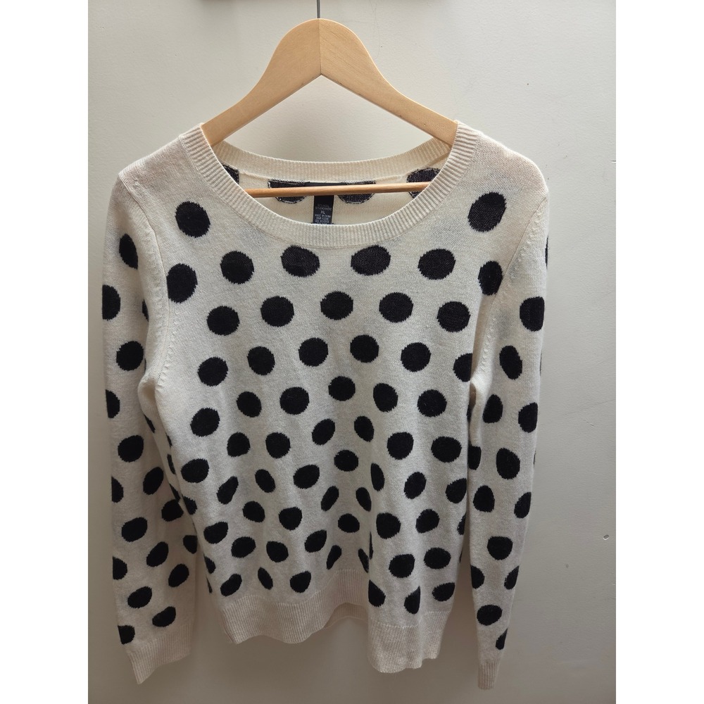 only mine Polka Dot Crewneck Sweater Ivory Black XL Pullover Knit Top Long